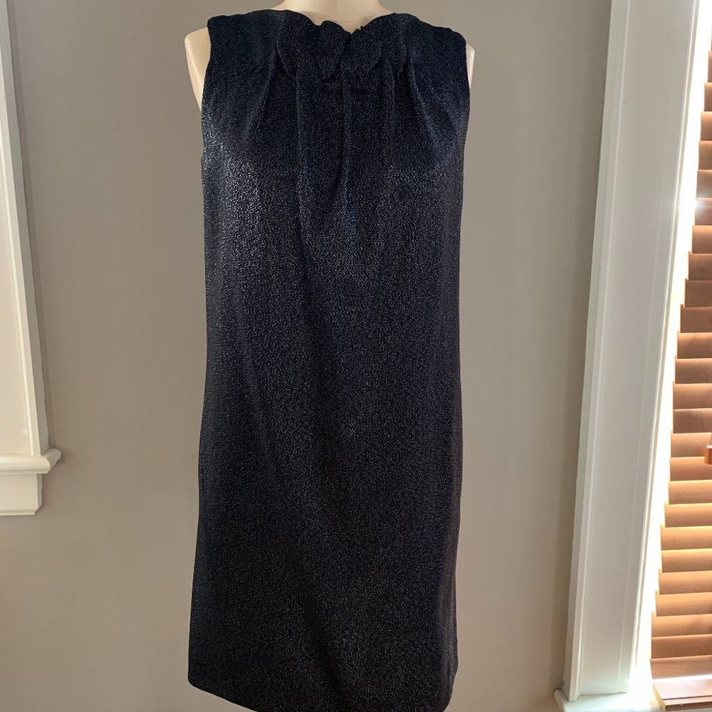Vince black w/silver metallic thread ruched neck sleeveless dress